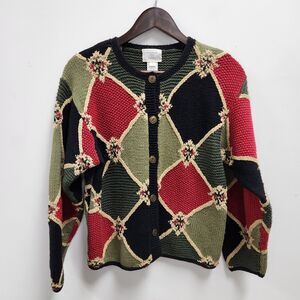 VTGSusan Bristol Grannycore Art To Wear Hand Knit Sweater Sz M Floral Geometric